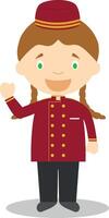 Cute cartoon illustration of a bellhop. Women Professions Series vector