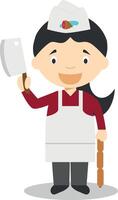 Cute cartoon illustration of a butcher. Women Professions Series vector