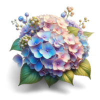 azul e roxa flor com folhas, vibrante cores, natureza fotografia. gerado ai png