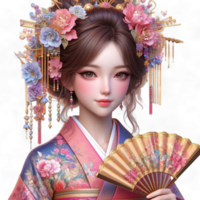 3D game asset featuring a lovely Chinese woman in traditional attire, rendered in a cartoon style on a transparent background Generated Ai png