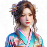 A transparent background showcases a 3D cartoon-style illustration of a stunning Chinese woman in traditional clothing Generated Ai png