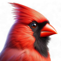 Red cartoon bird with black feathers and beak on transparent background. Generated Ai png