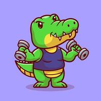 Cute Crocodile Lifting Dumbbell Cartoon vector