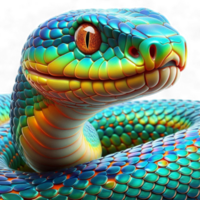 This cartoon-style, 3D snake boasts a colorful rainbow pattern on its body, making it an ideal game asset on a transparent background. Generated Ai png