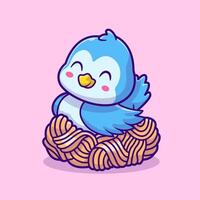 Cute Bird Sitting In Nest Cartoon vector