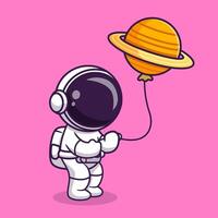 Cute Astronaut Holding Planet Balloon Cartoon vector