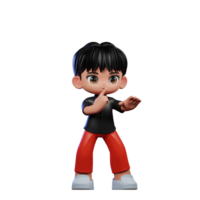 3d desenho animado personagem com uma Preto camisa e vermelho calça merda pose png