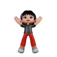 3d desenho animado personagem com uma Preto camisa e vermelho calça saltar pose png