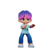 3d Cartoon Character with a Purple Hair and Blue Pants Shhttt Pose png