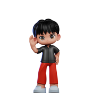 3d desenho animado personagem com uma Preto camisa e vermelho calça cumprimento pose png