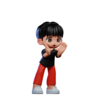 3d Cartoon Character with a Black Shirt and Red Pants Shouting Pose png