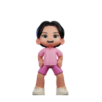 3d desenho animado personagem dentro Rosa roupas em pé rir pose png