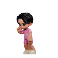 3d Cartoon Character in Pink Clothes Standing Sad Pose png