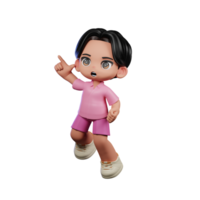 3d desenho animado personagem dentro Rosa roupas fazendo feliz pulando pose png