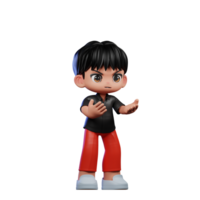 3d desenho animado personagem com uma Preto camisa e vermelho calça Bravo pose png