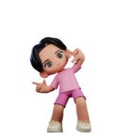 3d Cartoon Character in Pink Clothes Pointing Right Pose png