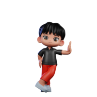 3d desenho animado personagem com uma Preto camisa e vermelho calça agindo legal pose png