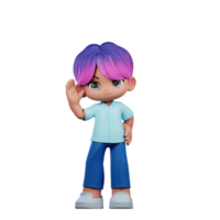 3d cartone animato personaggio con un' viola capelli e blu pantaloni saluto posa png