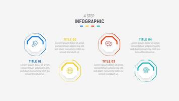 cuatro paso infografía elemento diseño modelo para presentación. proceso diagrama y presentaciones paso, flujo de trabajo disposición, bandera, fluir cuadro, informacion gráfico ilustración. vector