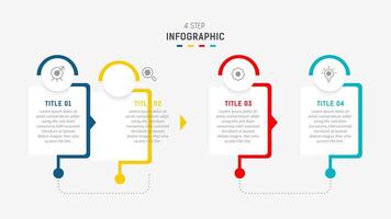 cuatro paso infografía elemento diseño modelo para presentación. proceso diagrama y presentaciones paso, flujo de trabajo disposición, bandera, fluir cuadro, informacion gráfico ilustración. vector