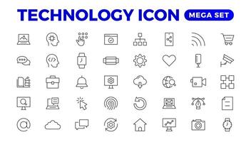 tecnología línea iconos tecnológico y dispositivo en varios industrias íconos para sitios web, aplicaciones y creativo contorno icono. vector