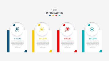 cuatro paso infografía elemento diseño modelo para presentación. proceso diagrama y presentaciones paso, flujo de trabajo disposición, bandera, fluir cuadro, informacion gráfico ilustración. vector