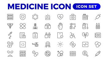 Medicine line Icon set collection. Set of line icons of Medicine and helth for weband apps. modern icon and various concepts, Set of flat signs and symbols for web and apps. vector