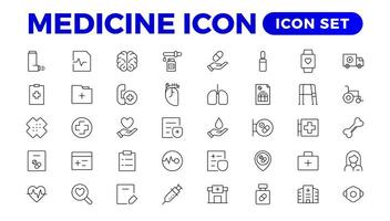 Medicine line Icon set collection. Set of line icons of Medicine and helth for weband apps. modern icon and various concepts, Set of flat signs and symbols for web and apps. vector