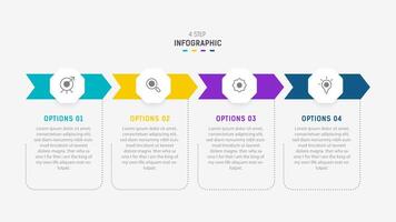 cuatro paso infografía elemento diseño modelo para presentación. proceso diagrama y presentaciones paso, flujo de trabajo disposición, bandera, fluir cuadro, informacion gráfico ilustración. vector