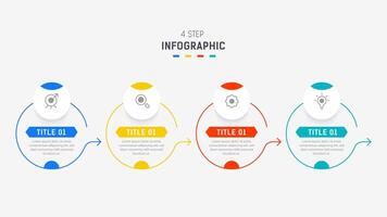 cuatro paso infografía elemento diseño modelo para presentación. proceso diagrama y presentaciones paso, flujo de trabajo disposición, bandera, fluir cuadro, informacion gráfico ilustración. vector