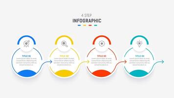 cuatro paso infografía elemento diseño modelo para presentación. proceso diagrama y presentaciones paso, flujo de trabajo disposición, bandera, fluir cuadro, informacion gráfico ilustración. vector