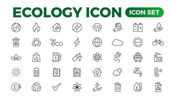 eco simpático relacionado Delgado línea icono conjunto en mínimo estilo. lineal ecología iconos ambiental sustentabilidad sencillo símbolo vector