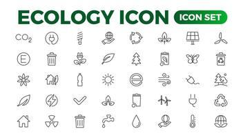 Eco friendly related thin line icon set in minimal style. Linear ecology icons. Environmental sustainability simple symbol vector