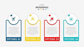 cuatro paso infografía elemento diseño modelo para presentación. proceso diagrama y presentaciones paso, flujo de trabajo disposición, bandera, fluir cuadro, informacion gráfico ilustración. vector