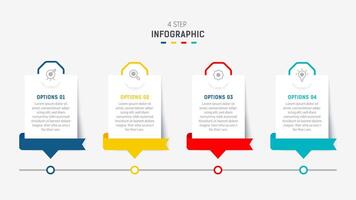 cuatro paso infografía elemento diseño modelo para presentación. proceso diagrama y presentaciones paso, flujo de trabajo disposición, bandera, fluir cuadro, informacion gráfico ilustración. vector