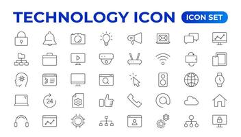 tecnología línea iconos tecnológico y dispositivo en varios industrias íconos para sitios web, aplicaciones y creativo contorno icono. vector