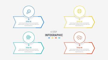 cuatro paso infografía elemento diseño modelo para presentación. proceso diagrama y presentaciones paso, flujo de trabajo disposición, bandera, fluir cuadro, informacion gráfico ilustración. vector