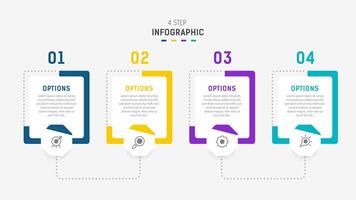 cuatro paso infografía elemento diseño modelo para presentación. proceso diagrama y presentaciones paso, flujo de trabajo disposición, bandera, fluir cuadro, informacion gráfico ilustración. vector