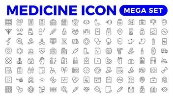 medicina línea icono conjunto recopilación. conjunto de línea íconos de medicina y helth para weband aplicaciones moderno icono y varios conceptos, conjunto de plano señales y símbolos para web y aplicaciones vector