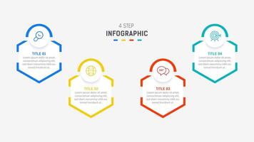 cuatro paso infografía elemento diseño modelo para presentación. proceso diagrama y presentaciones paso, flujo de trabajo disposición, bandera, fluir cuadro, informacion gráfico ilustración. vector