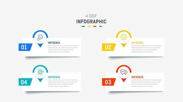 cuatro paso infografía elemento diseño modelo para presentación. proceso diagrama y presentaciones paso, flujo de trabajo disposición, bandera, fluir cuadro, informacion gráfico ilustración. vector