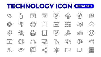 tecnología línea iconos tecnológico y dispositivo en varios industrias íconos para sitios web, aplicaciones y creativo contorno icono. vector