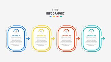 cuatro paso infografía elemento diseño modelo para presentación. proceso diagrama y presentaciones paso, flujo de trabajo disposición, bandera, fluir cuadro, informacion gráfico ilustración. vector