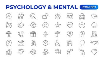 psicología y mental línea íconos recopilación. grande ui icono conjunto en un plano diseño. Delgado contorno íconos embalar. vector
