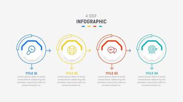 cuatro paso infografía elemento diseño modelo para presentación. proceso diagrama y presentaciones paso, flujo de trabajo disposición, bandera, fluir cuadro, informacion gráfico ilustración. vector