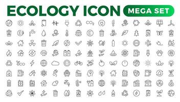 eco simpático relacionado Delgado línea icono conjunto en mínimo estilo. lineal ecología iconos ambiental sustentabilidad sencillo símbolo vector