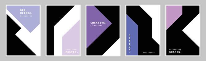 Simple geometric poster design bundle. Abstract polygon shapes background. Trendy creative purple cover design set. For branding, advertisement, promotion, or presentation. vector