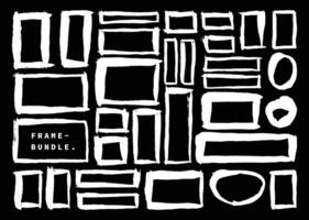 Square and circle frame paint texture brush strokes set. Grunge shapes template bundle. Artistic rectangular frames layout set. vector