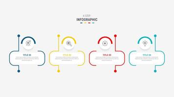 cuatro paso infografía elemento diseño modelo para presentación. proceso diagrama y presentaciones paso, flujo de trabajo disposición, bandera, fluir cuadro, informacion gráfico ilustración. vector