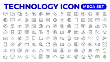 tecnología línea iconos tecnológico y dispositivo en varios industrias íconos para sitios web, aplicaciones y creativo contorno icono. vector